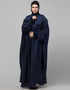 Modern Blue Colored Yoke and Gathered Front and Back Pleated sleeve  abaya Front View